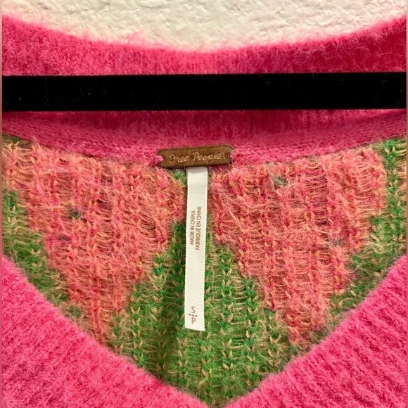 Free People Through The Motions Argyle Sweater Vest, pink + green, size S - Picture 2 of 7